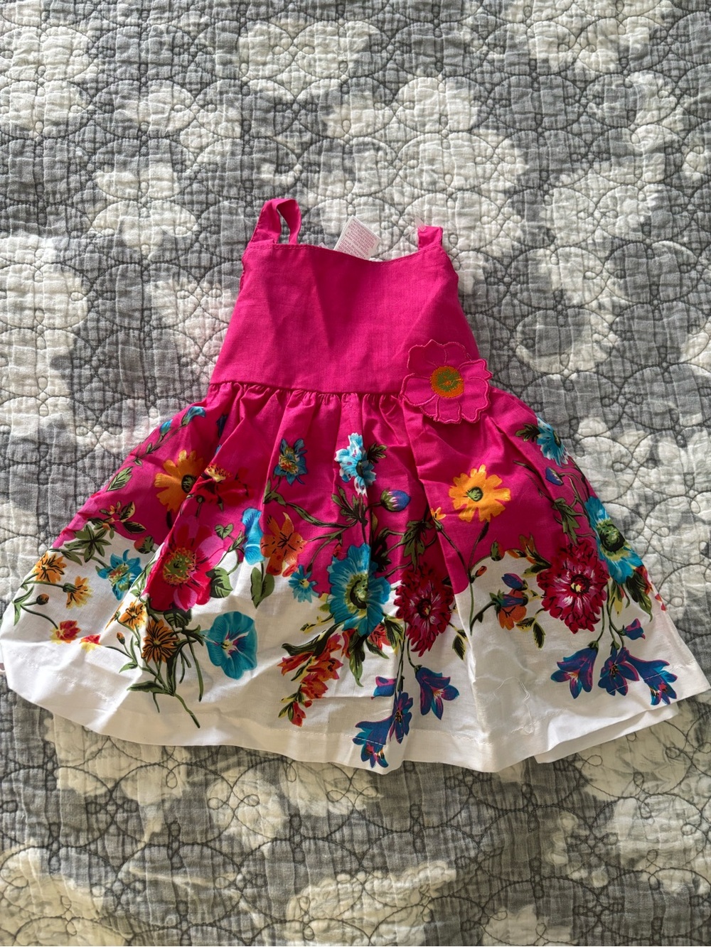Girls' Bright Pink Floral Sundress with Applique